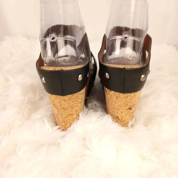 LUCKY BRAND~Black Strappy Cork Wedges~8B - Picture 6 of 9